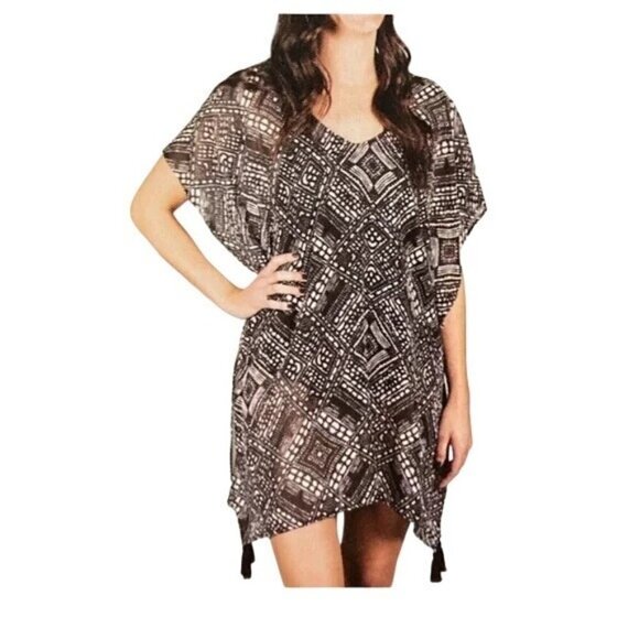Palisades Beach Club Geometric Print Sheer Swimwear Coverup - Picture 1 of 8